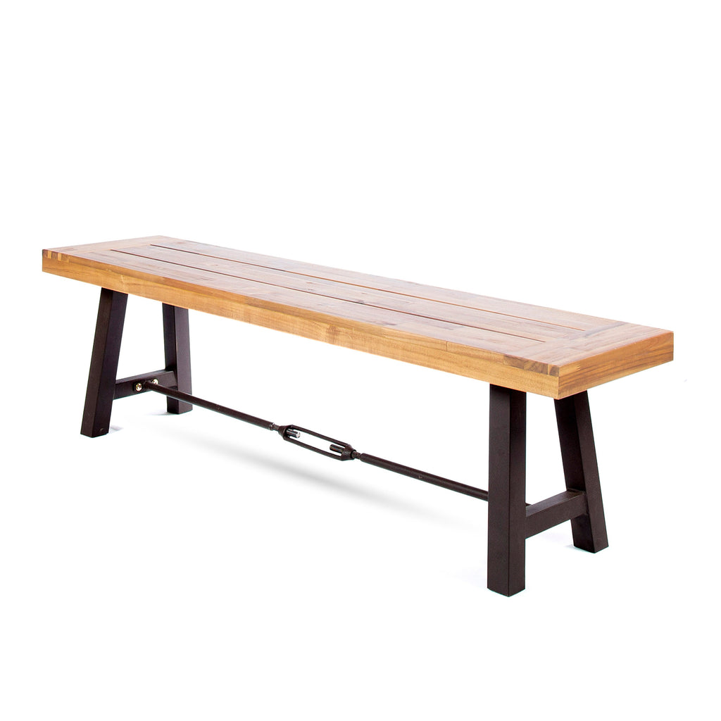 Outdoor Bench Acacia Wood Teak Slat Design Weather-Resistant 63x14.5x17.75 In