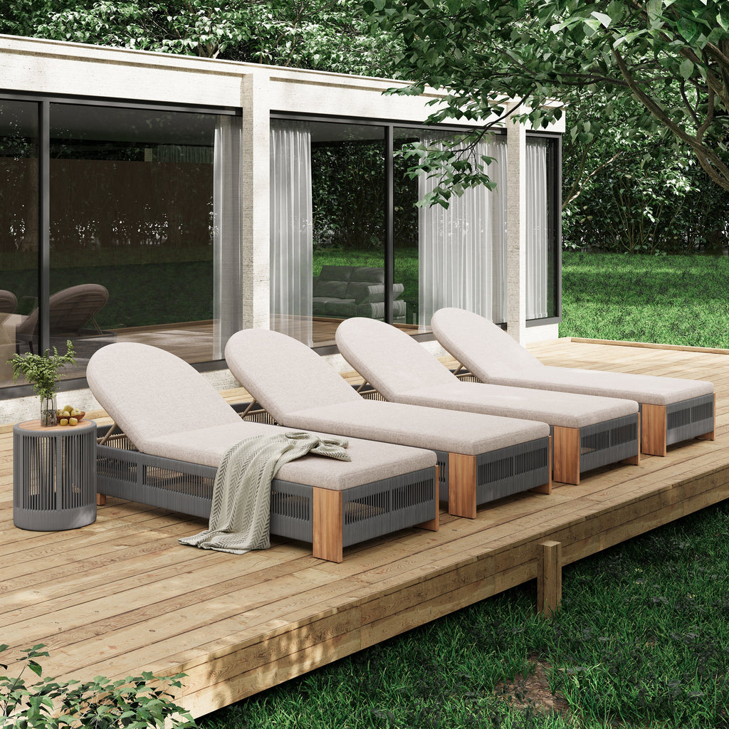Outdoor Rope Lounge Set 4 Piece Acacia Wood Adjustable Backrest