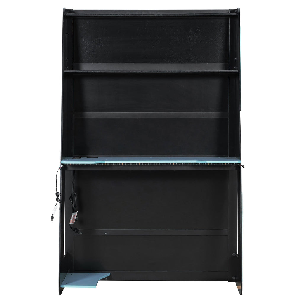 Twin Size Wood Loft Bed with Desk, Multi-storage Shelves and RGB Light, Cloud