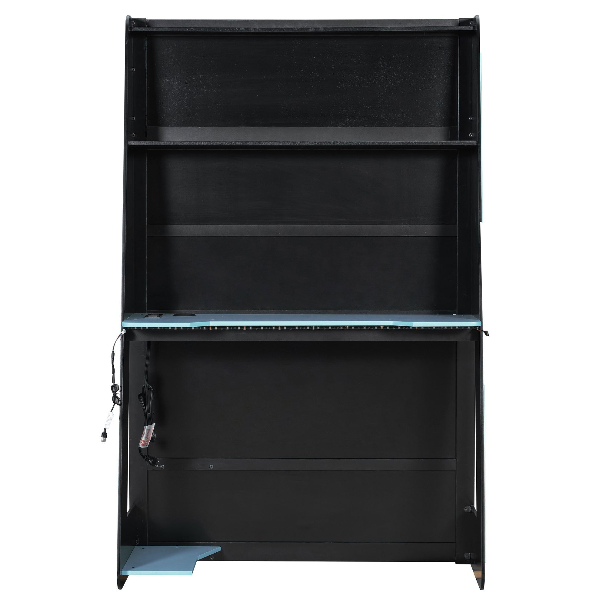 Twin Size Wood Loft Bed with Desk, Multi-storage Shelves and RGB Light, Cloud