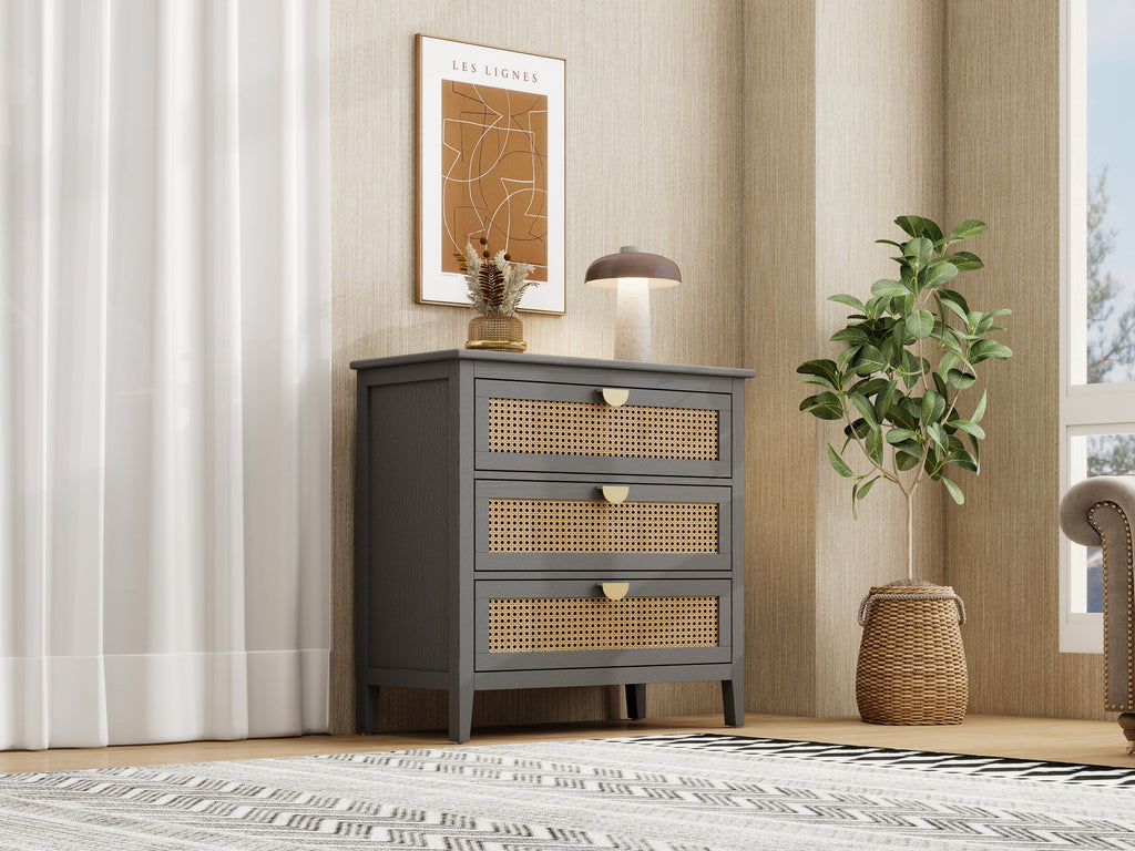 3-Drawer Cabinet - Natural Rattan - Suitable for Bedroom, Living Room, or Study