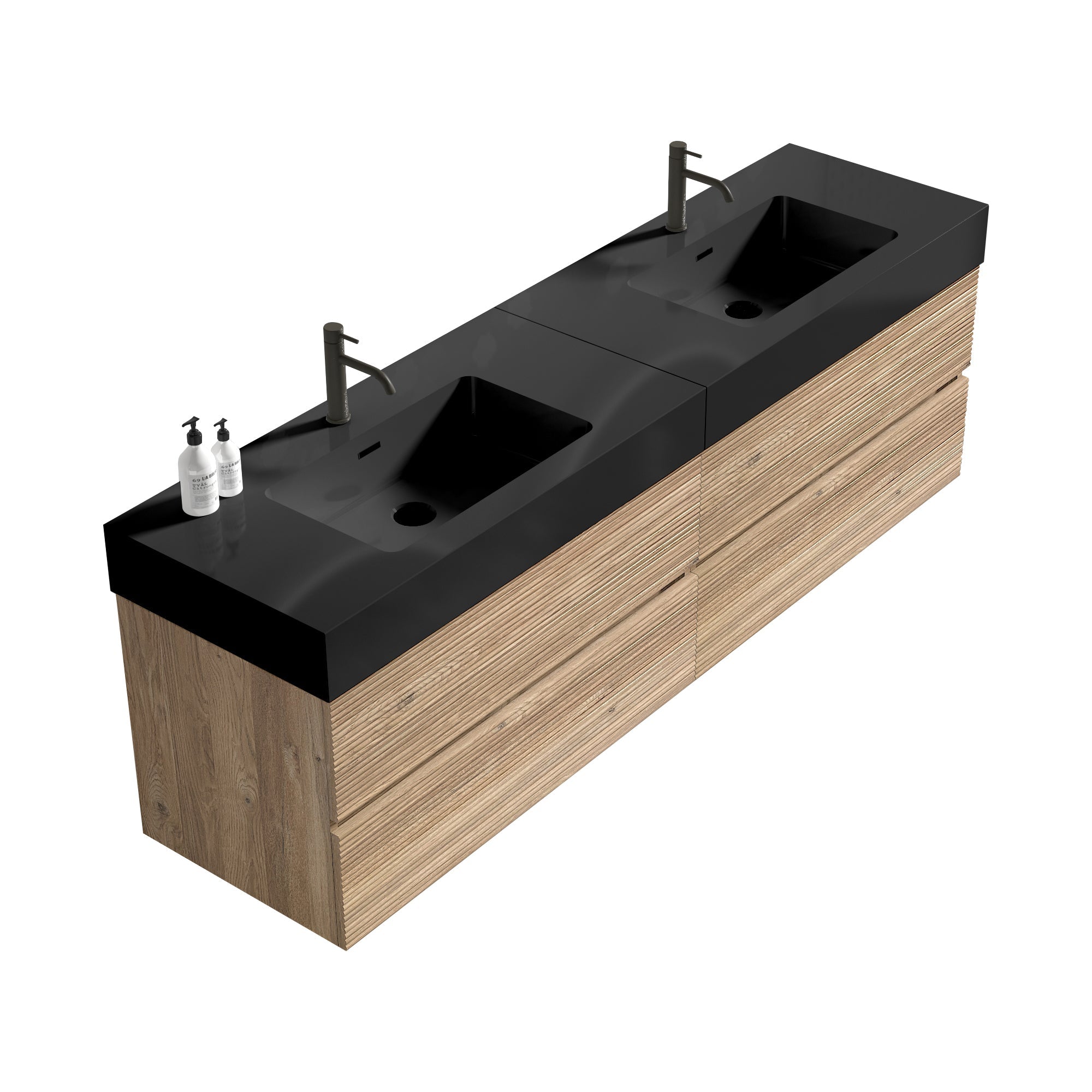 72''(36Inch*2) Bathroom Vanity with Matt Black Engineered Quartz Sink and Rou...