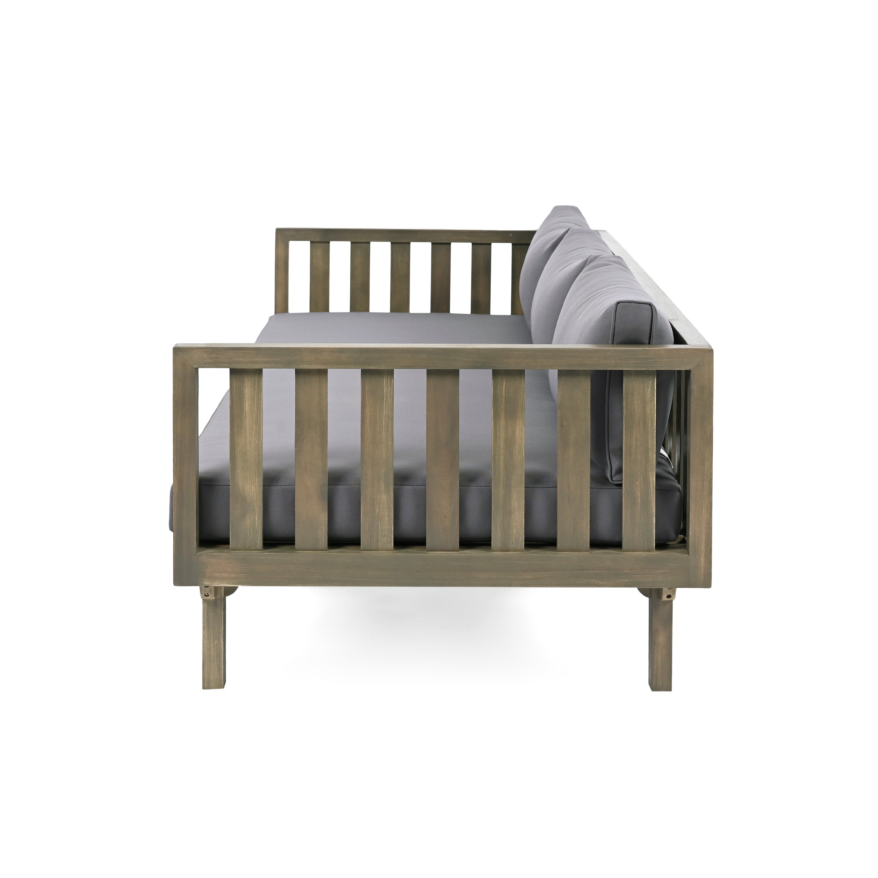 Outdoor Daybed Set Acacia Wood Gray 3 Seater Chaise