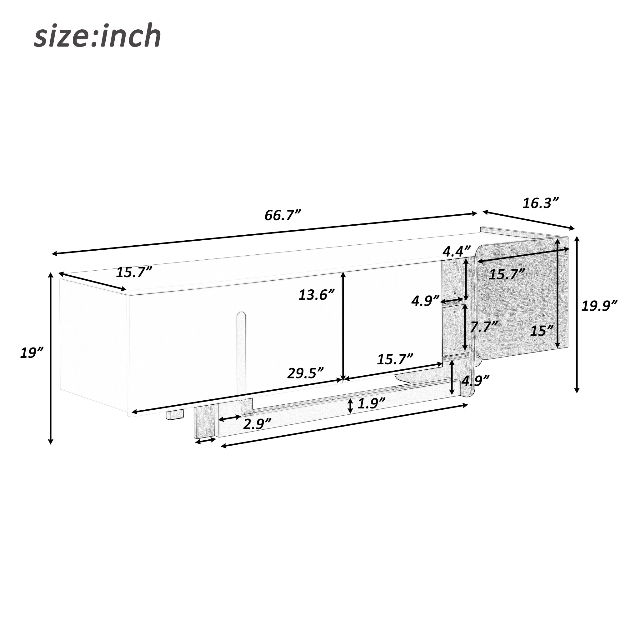 TV Stand Luxury White MDF Metal Legs Drawer 2-Cabinet Fits 70 In TV 66.7 In