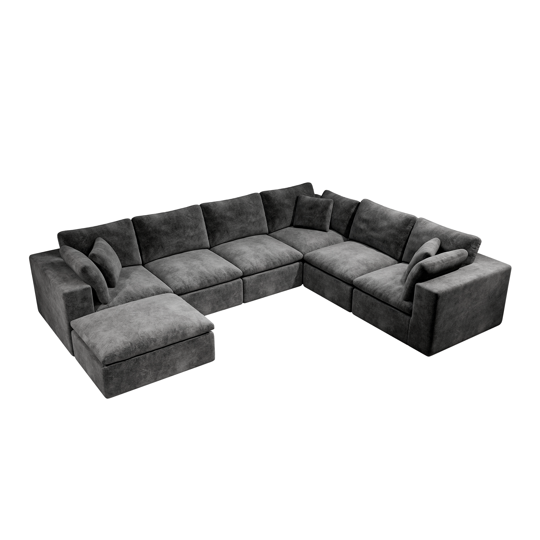 Sectional Sofa L-Shape Corner Corduroy Gray 7 Seat Chaise No Assembly