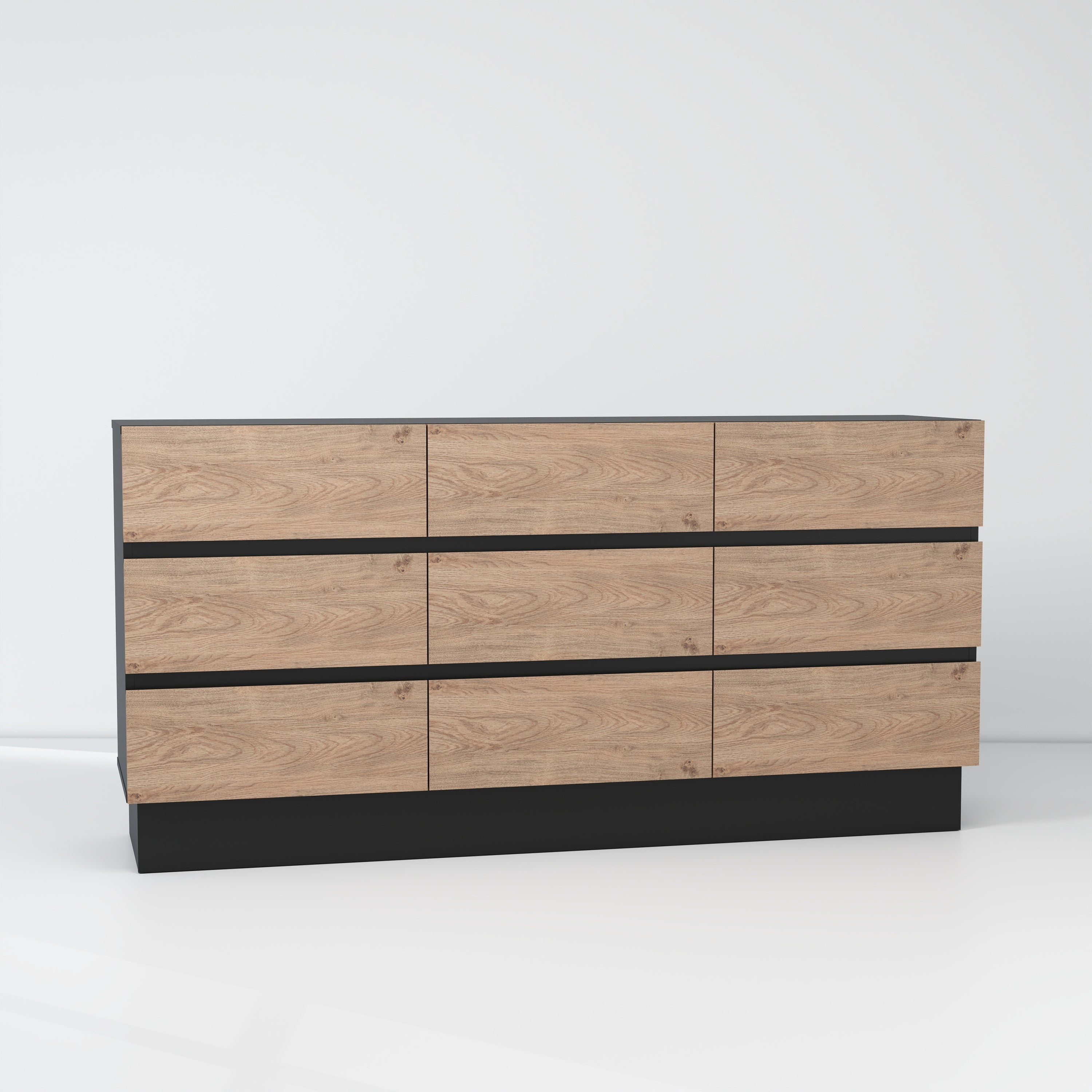 Dresser Modern 9-Drawer Oak MDF Handleless 62.9x15.6x31.1 In
