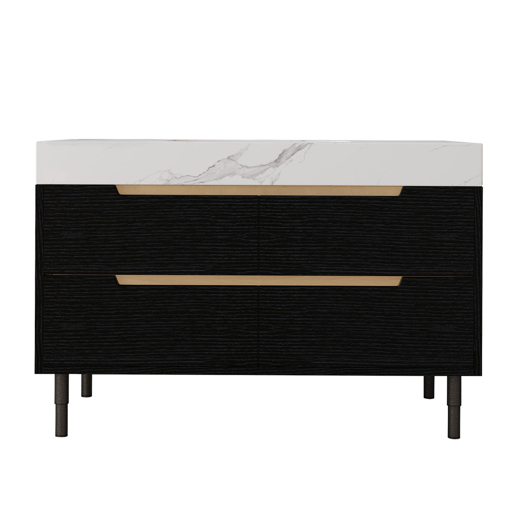 35.4' Modern Bathroom Vanity with Undermount Sink, Sintered Stone Top, Waterp...