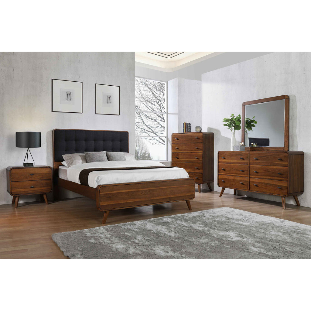 Nightstand Mid-Century Modern Dark Walnut 2-Drawer Gunmetal Hardware 27 In