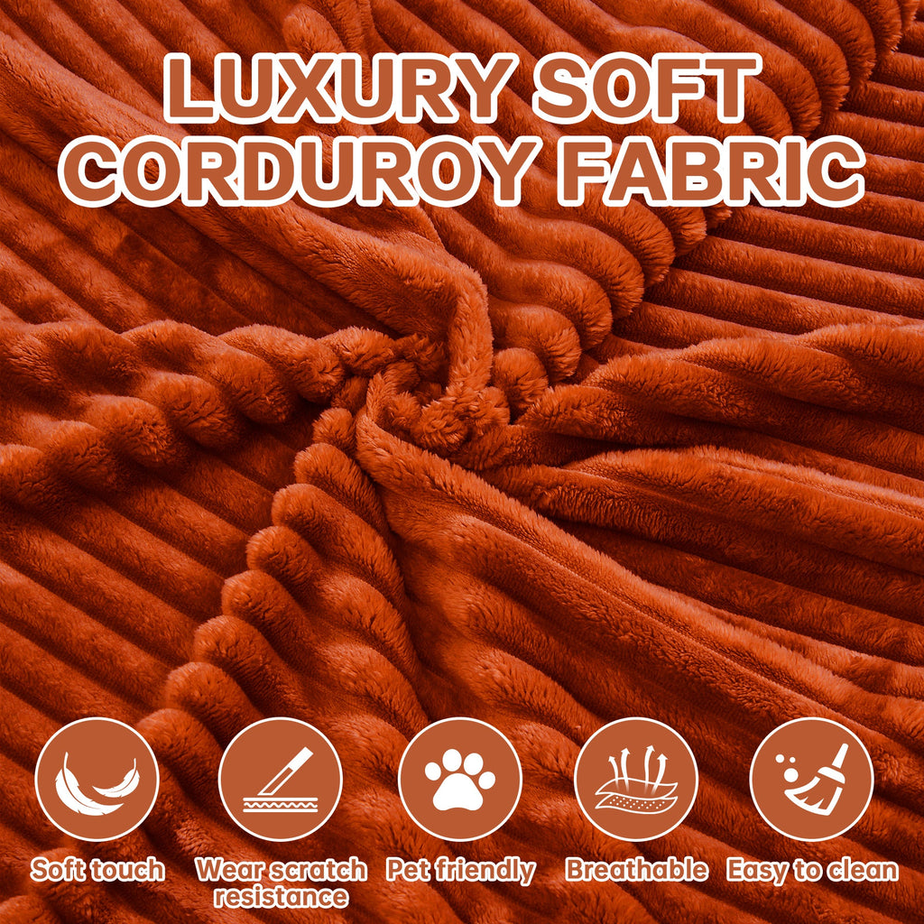 Sofa Bed Convertible 5-in-1 Corduroy Red Floor Steel Frame 74.8 In