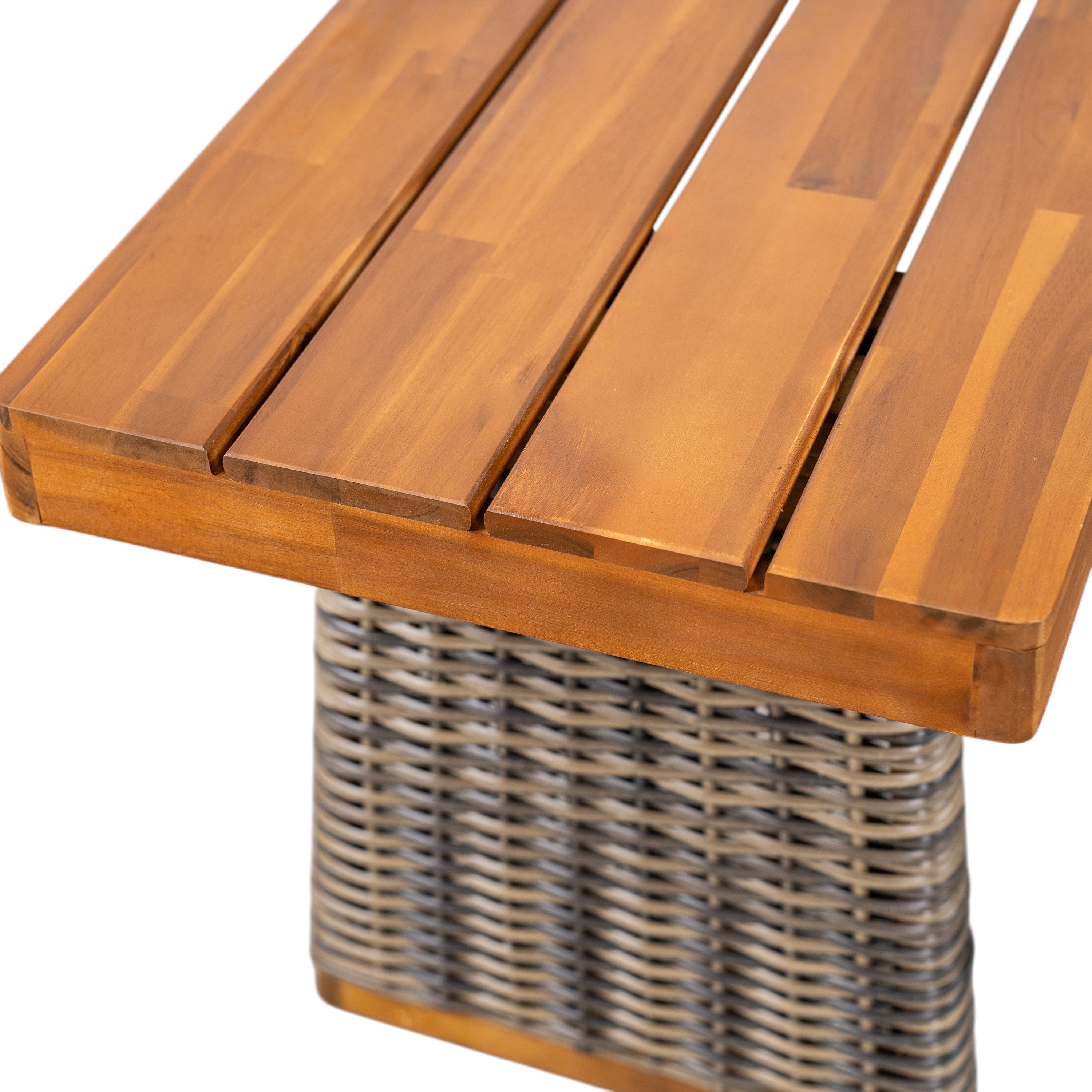 Outdoor 3 Piece Acacia Wood Dining Set with Handwoven Rattan Legs,Grey