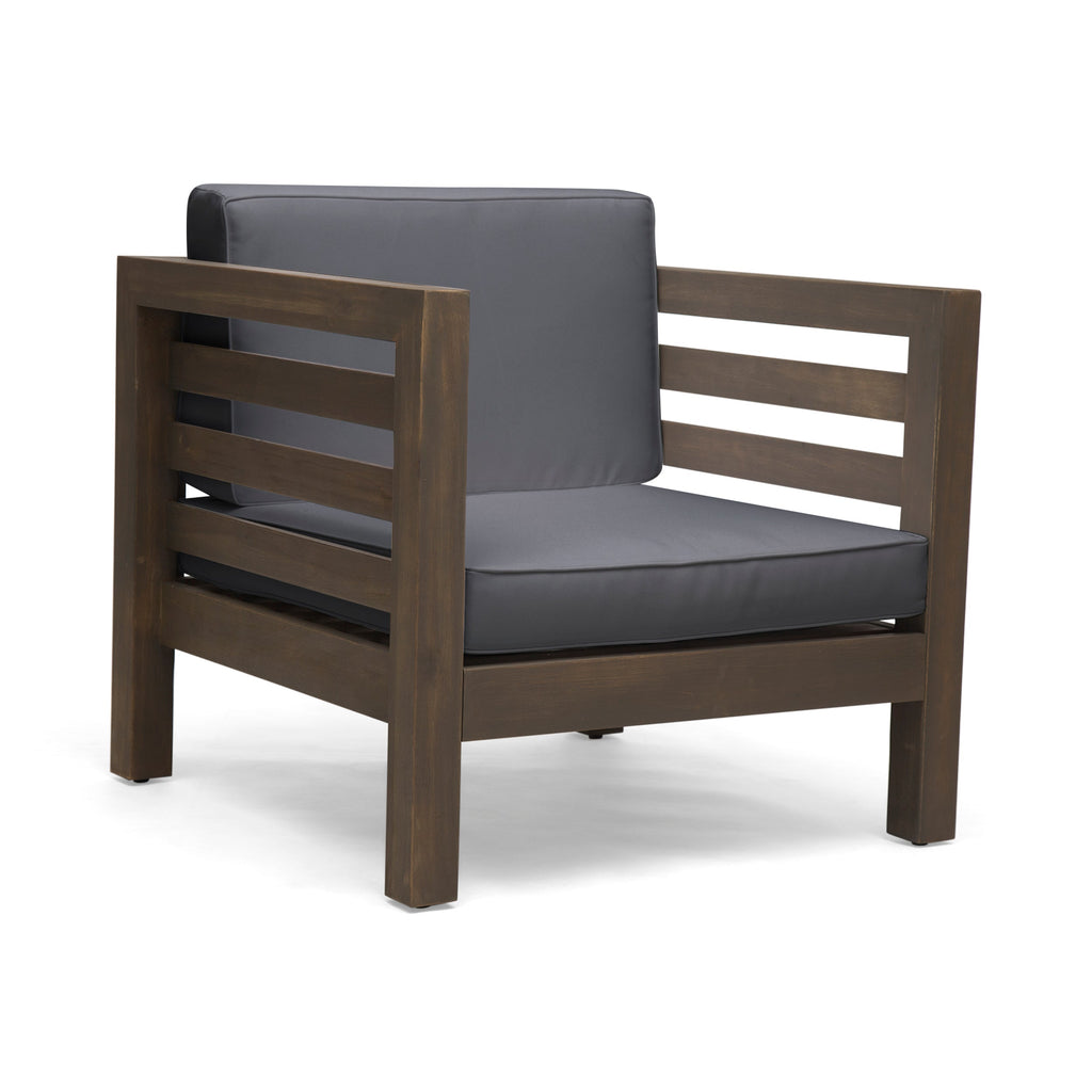 Outdoor Club Chair, Acacia Wood Patio Chair with Fabric Cushion, Backyard, Grey