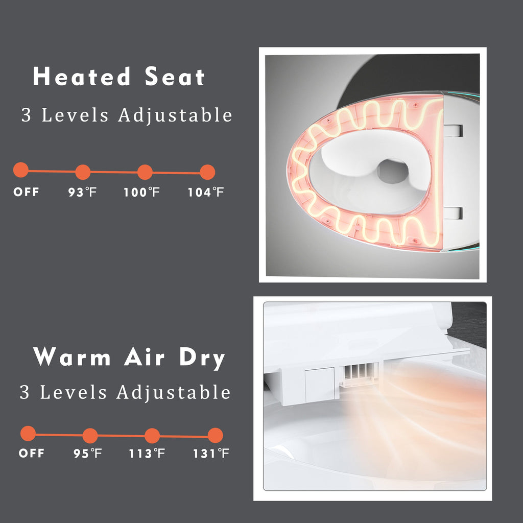 Smart Toilet One-Piece Gray Bidet Auto Lid Heated Seat Night Light 1.28 GPF