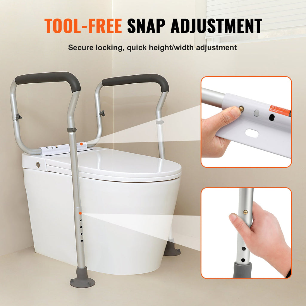 Toilet Safety Rail Frame Aluminum 300 LB Adjustable Width Height Padded Arms