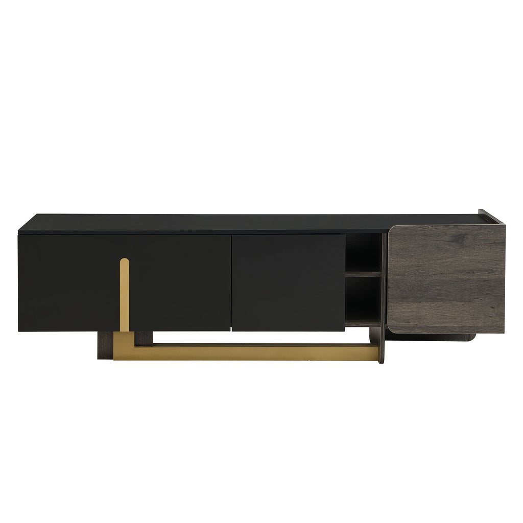 TV Stand and Coffee Table Set 2-Piece White Gold MDF Metal Legs Fits Large TV