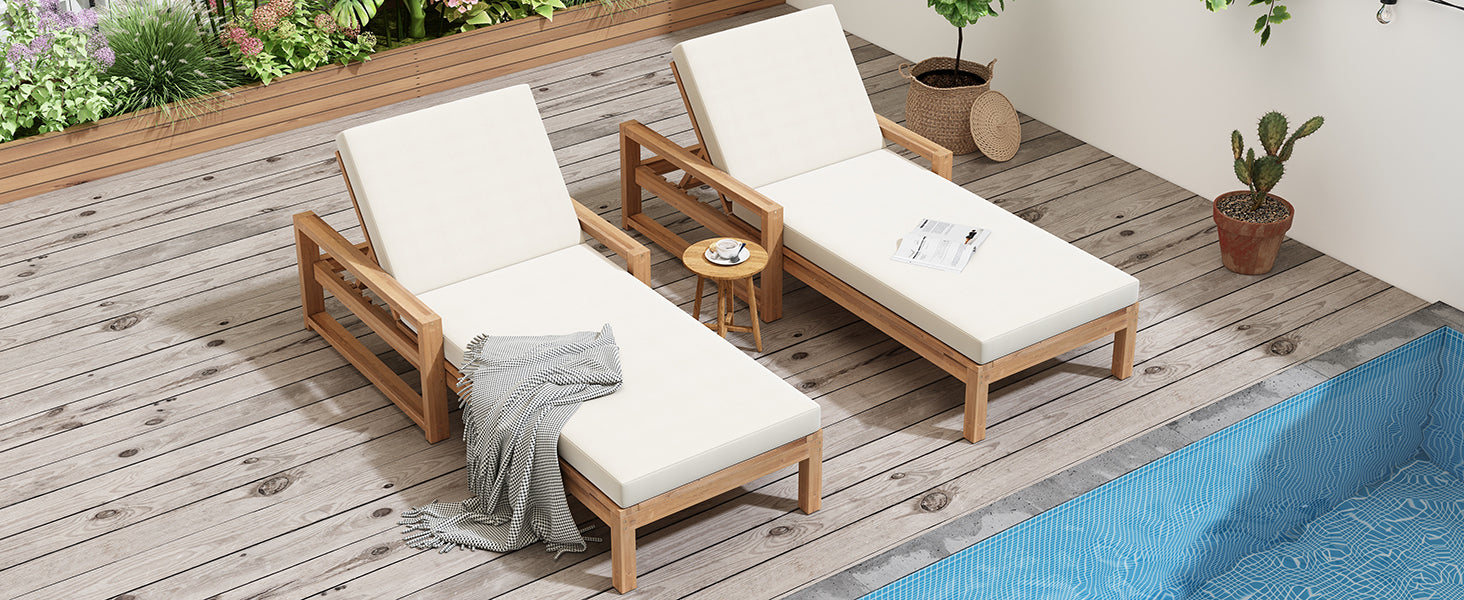 Outdoor Chaise Lounge Acacia Wood Light Teak Beige Cushion 5 Position 2