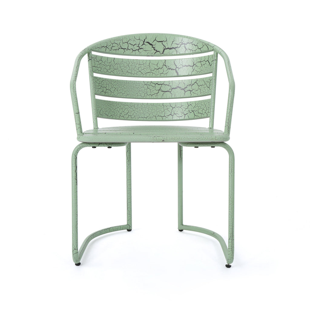 Outdoor Bistro Set Iron Green 3 Piece Oval Table 2 Chairs Matte Finish