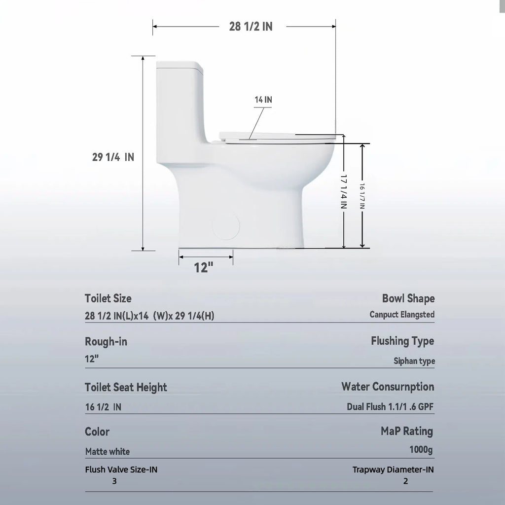 1.1/1.6 GPF Tornado Flush One-Piece Toilet ADA Height 17in, Dual Flush, Khaki
