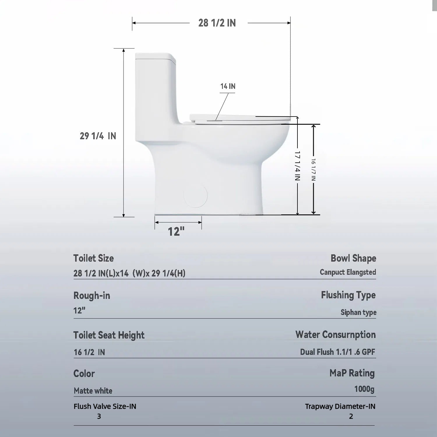 1.1/1.6 GPF Tornado Flush One-Piece Toilet with Comfort Chair Seat ADA Height...