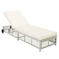 Outdoor Lounge Chair, 5-Position Adjustable Rattan Chaise with Cushion and
