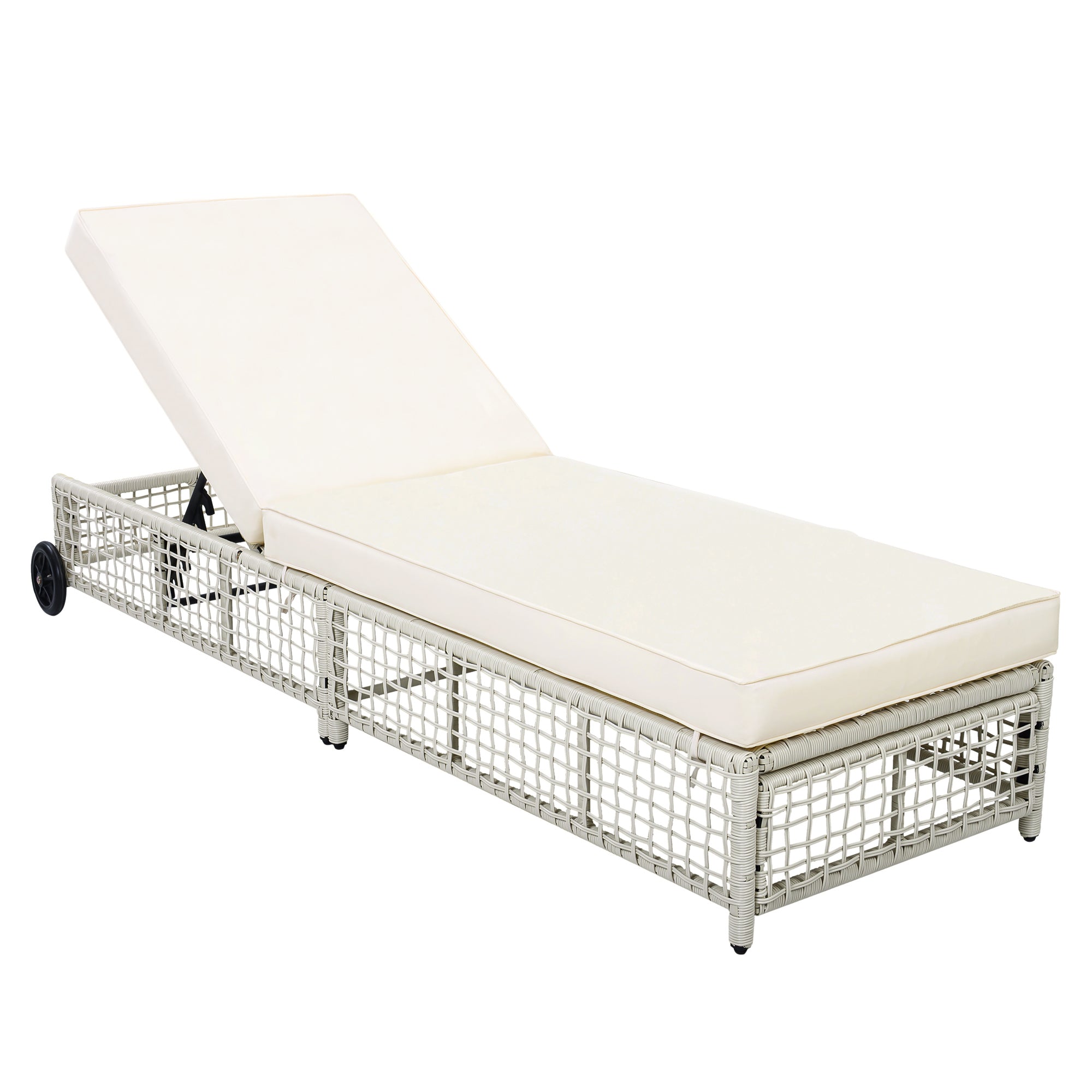 Outdoor Lounge Chair, 5-Position Adjustable Rattan Chaise with Cushion and
