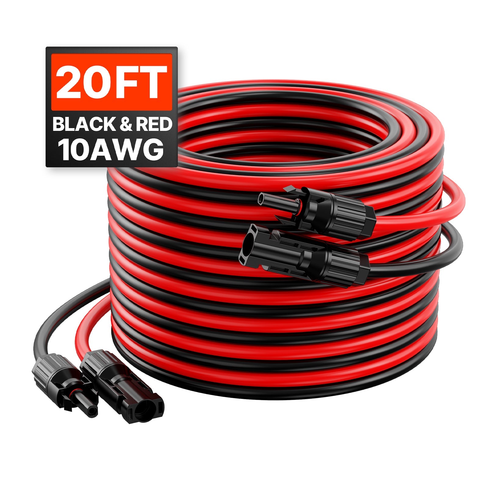 20FT Solar Panel Extension Wire 10AWG Male Female Connectors