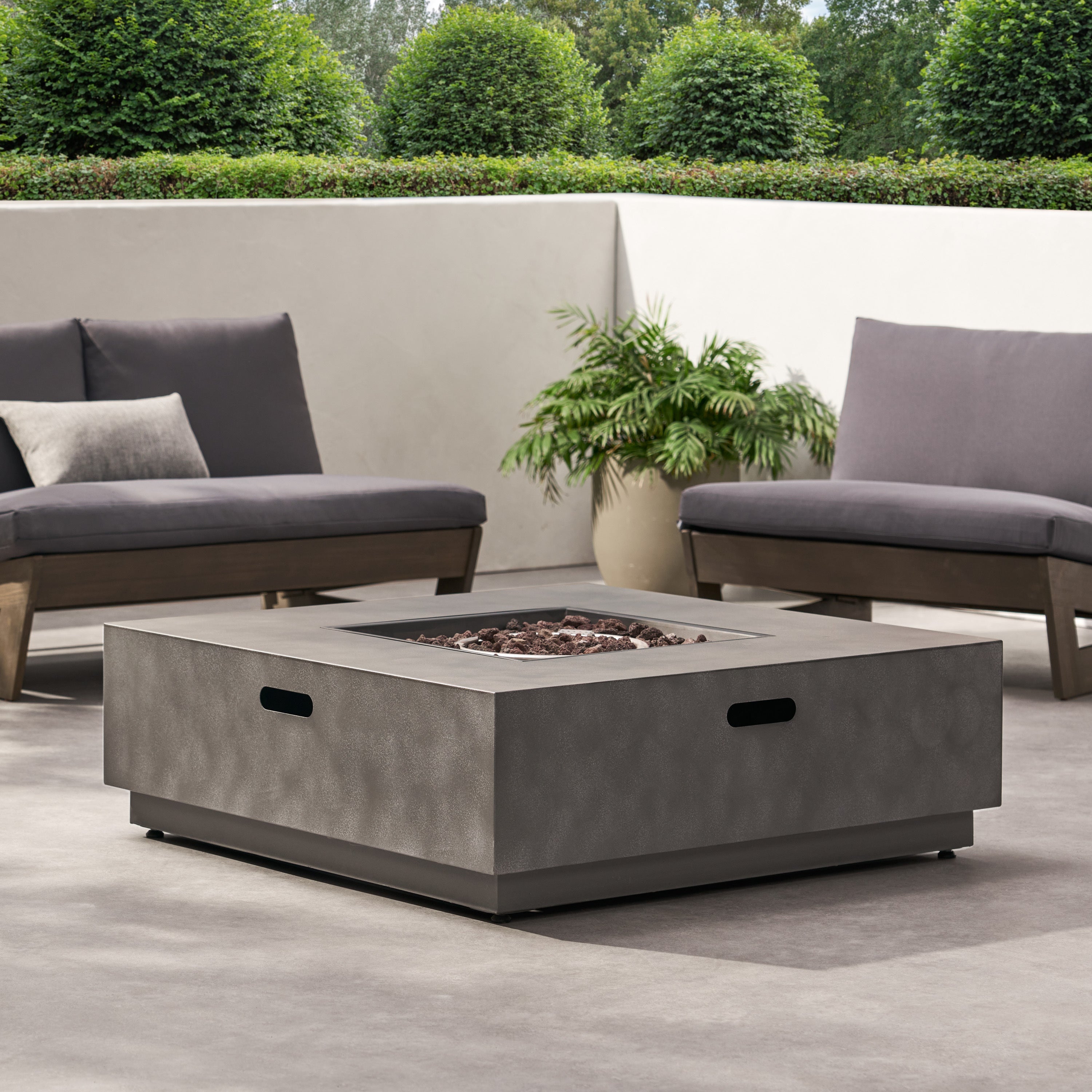 Modern SQUARE Iron Fire Pit 50,000 BTU Stone Gray Finish 39-Inch