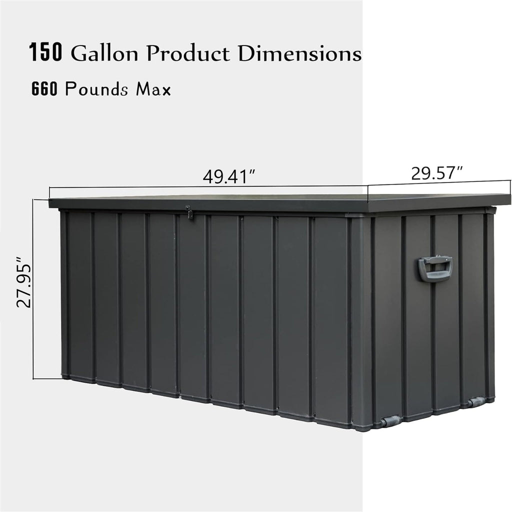 Outdoor Storage Box Steel Dark Gray Lockable 150 Gallon 660 LB Capacity