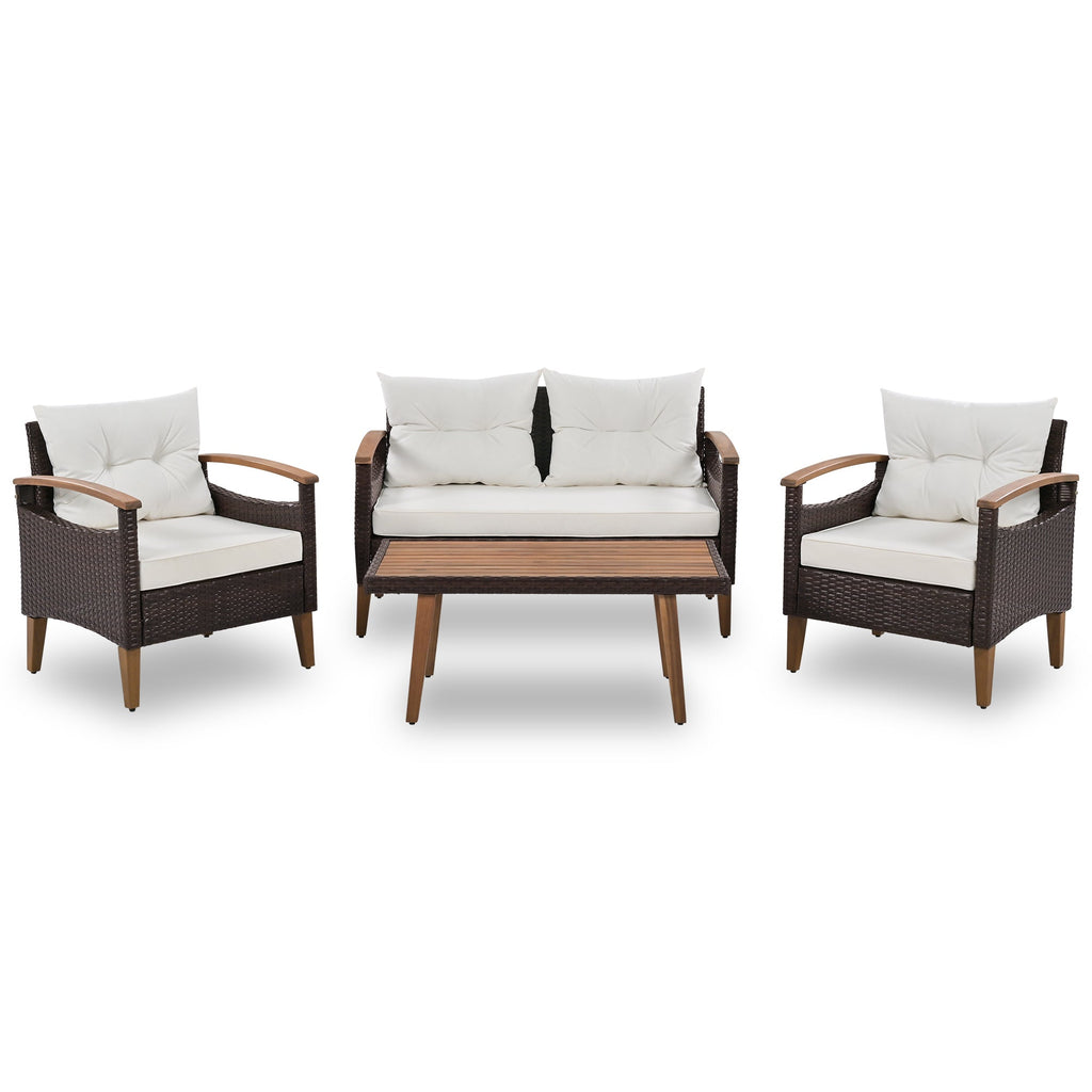 Outdoor Rattan Sofa Set 4 Piece Modular Beige