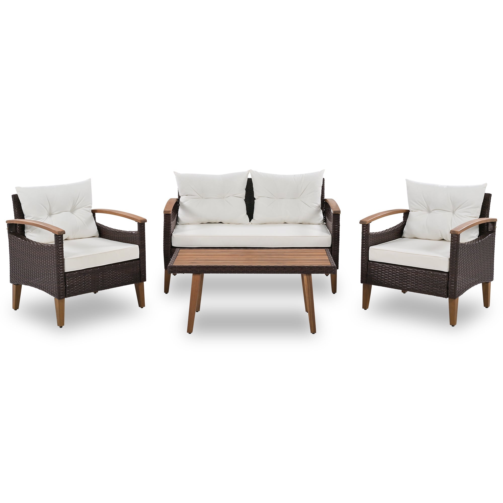 Outdoor Rattan Sofa Set 4 Piece Modular Beige