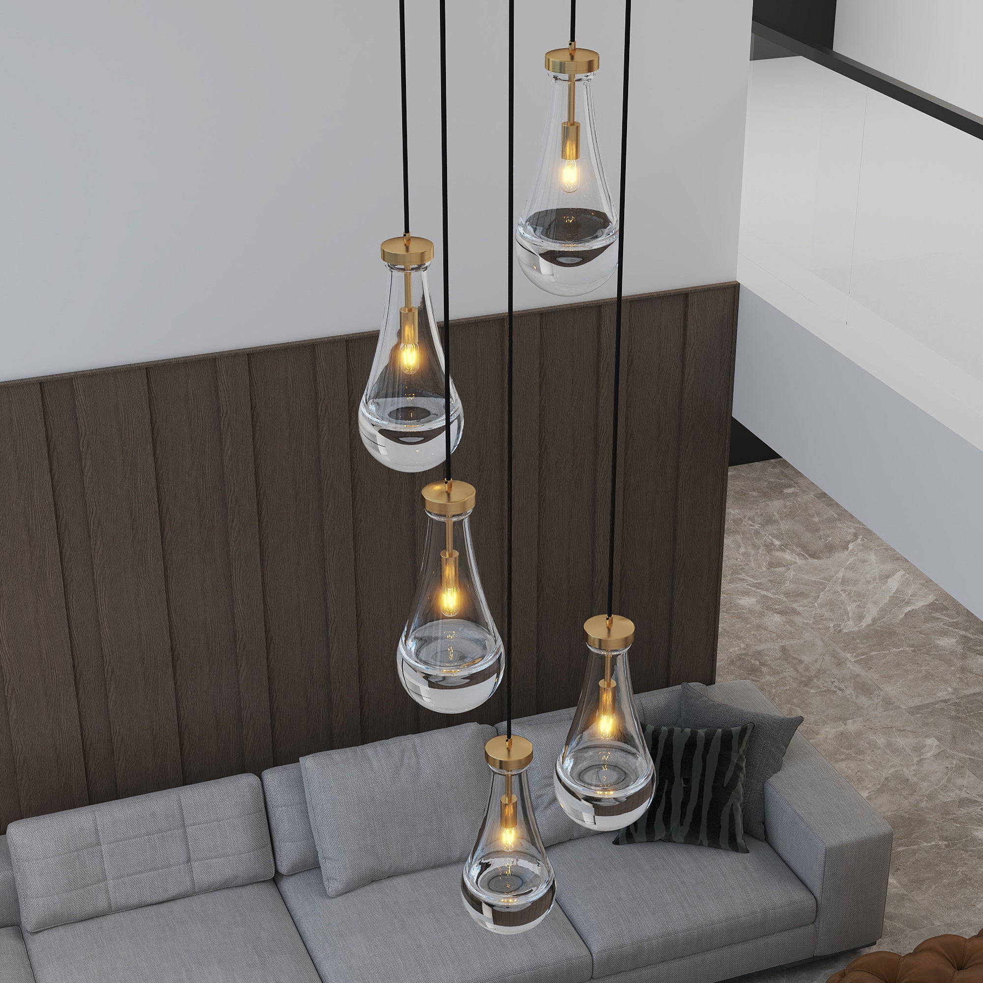 Chandelier 5-Light Cluster Pendant Brass High Ceiling Adjustable E12