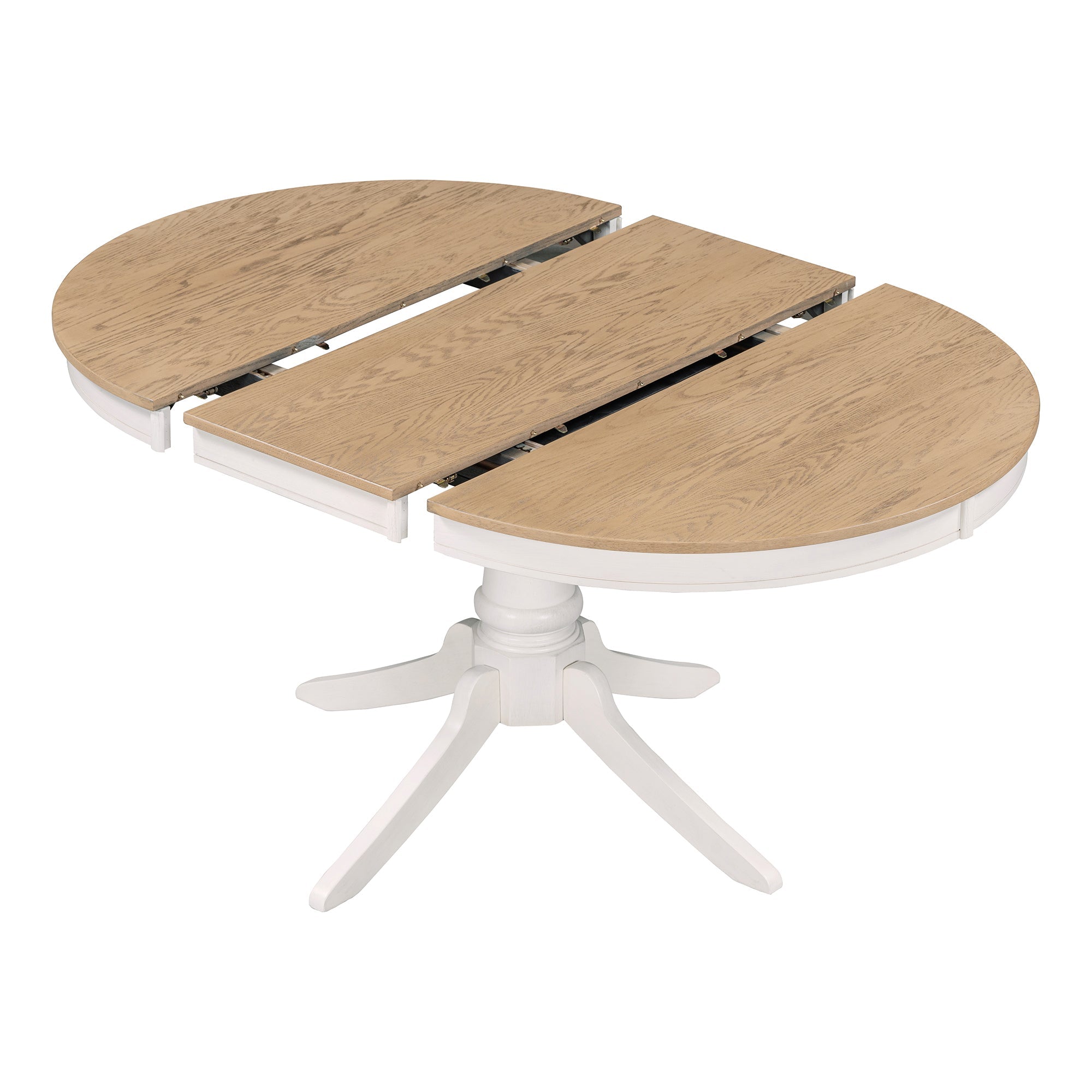 5-Piece Retro Functional Dining Table Set Wood Round Extendable Dining Table