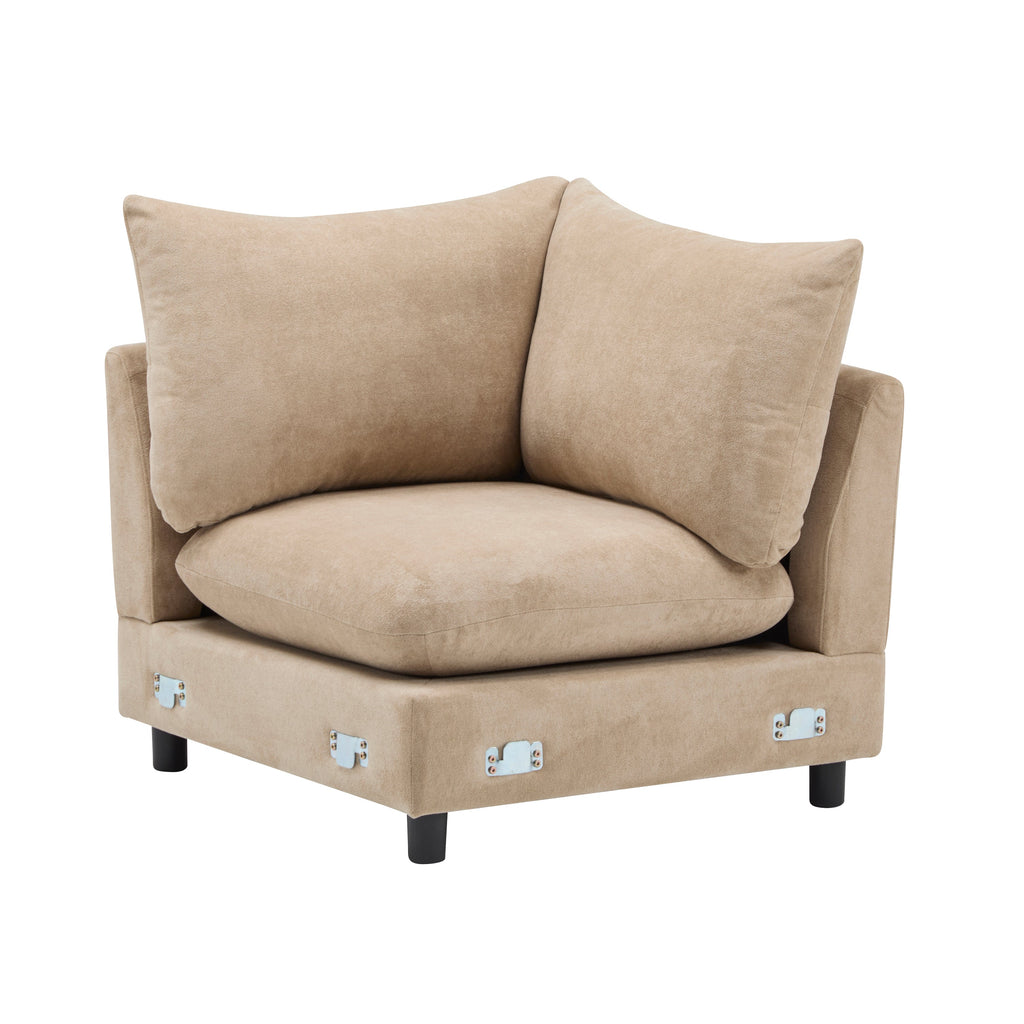 Sectional Sofa Modular Velvet Camel 5 Seat 99 In Eucalyptus Frame
