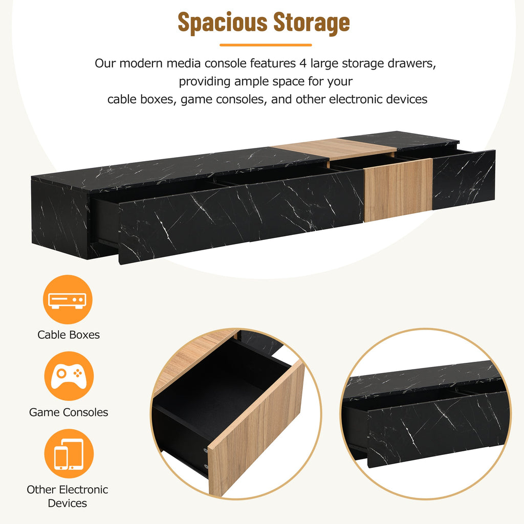 TV Stand Faux Marble Walnut Particle Board 4-Drawer Fits 88 In TV 78.7 In