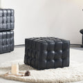 17.32'' Quality Leather Tufted Ottoman Footstool for Living Room, Black