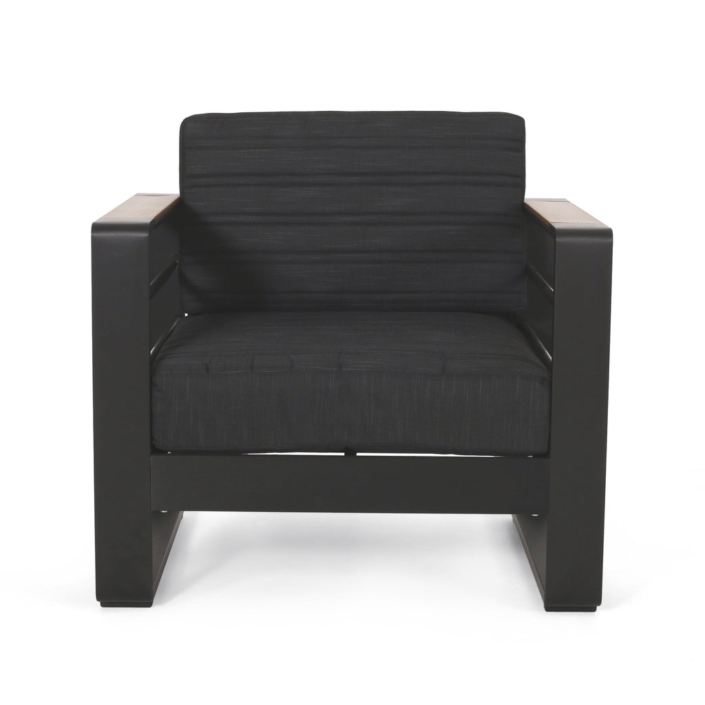 Outdoor Club Chair Aluminum Black Slat Design Water-Resistant 32x27.5x24.75 In