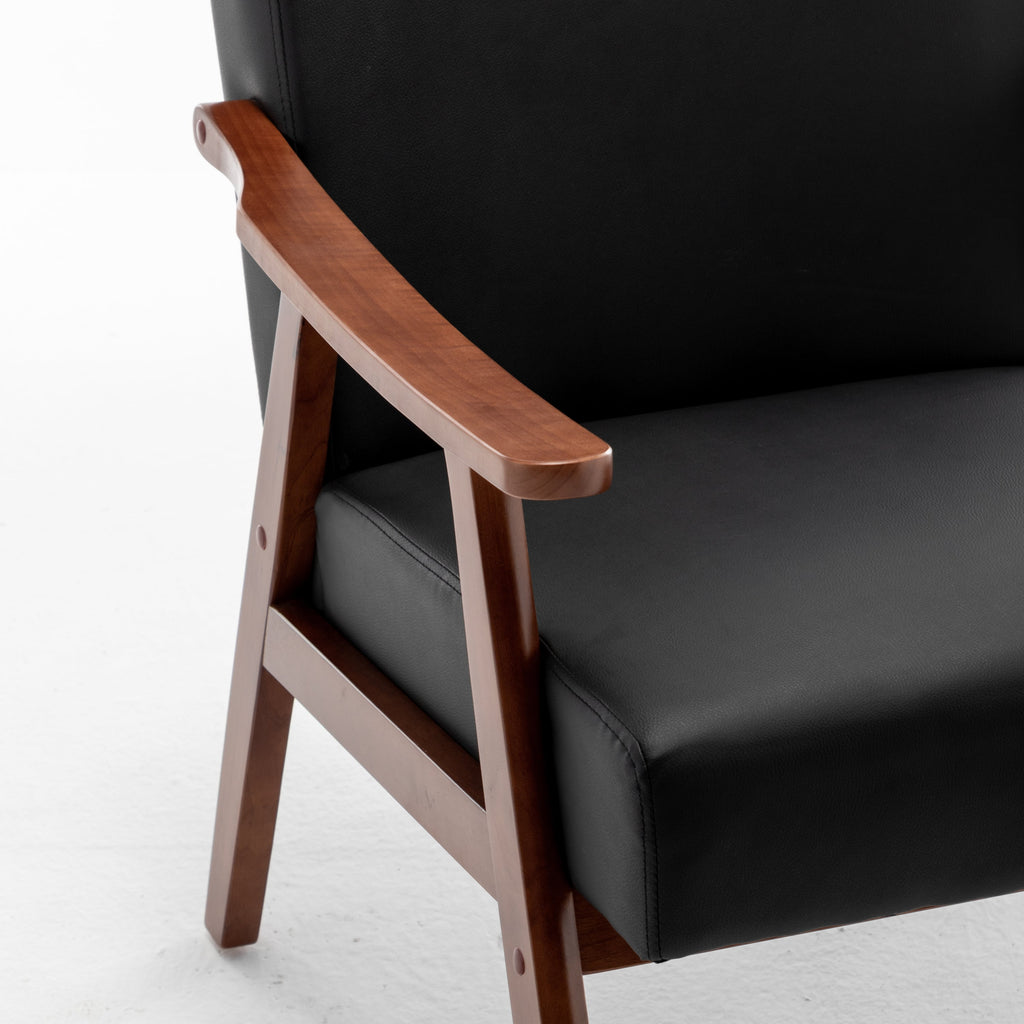 Mid-Century Wingback Accent Chair Black PU Leather 26x31x32