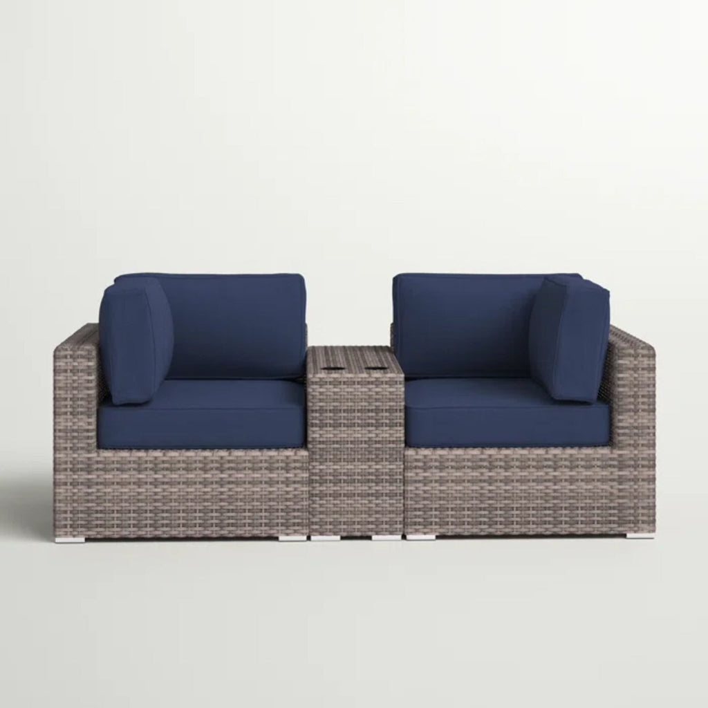 2-Person Wicker Patio Loveseat Gray Cup Holder