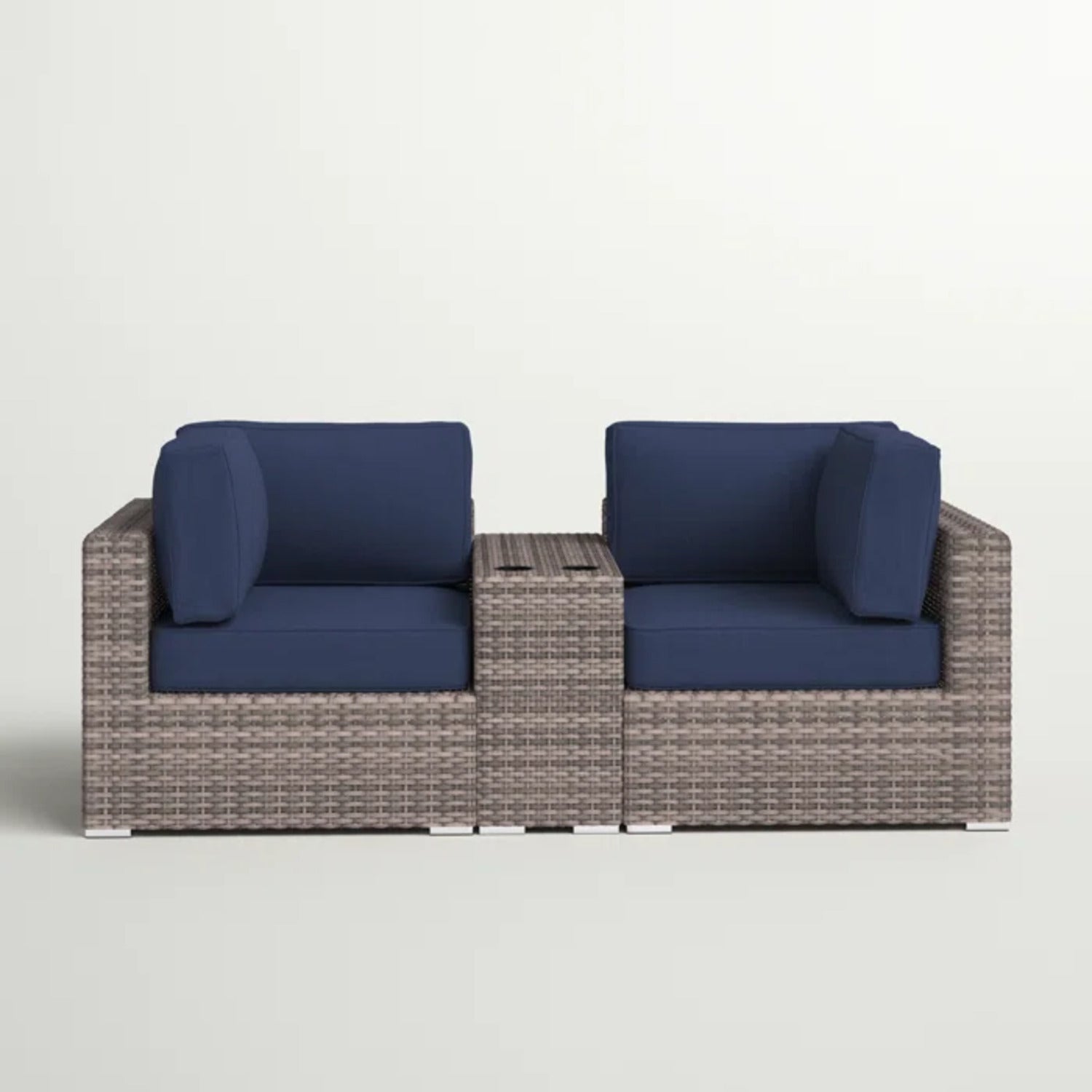2-Person Wicker Patio Loveseat Gray Cup Holder