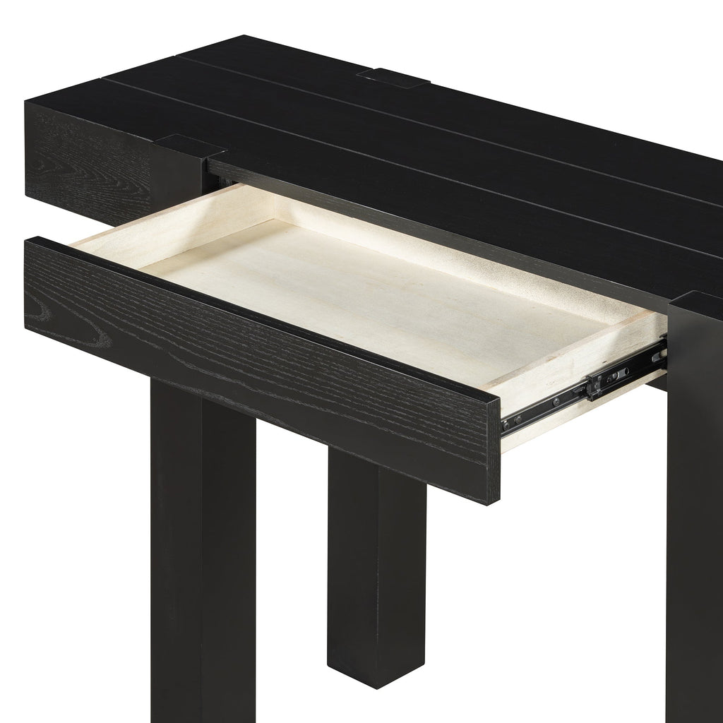 Rustic Console Table, Hidden Drawer, Side Power Outlet, Entryway Table, Black
