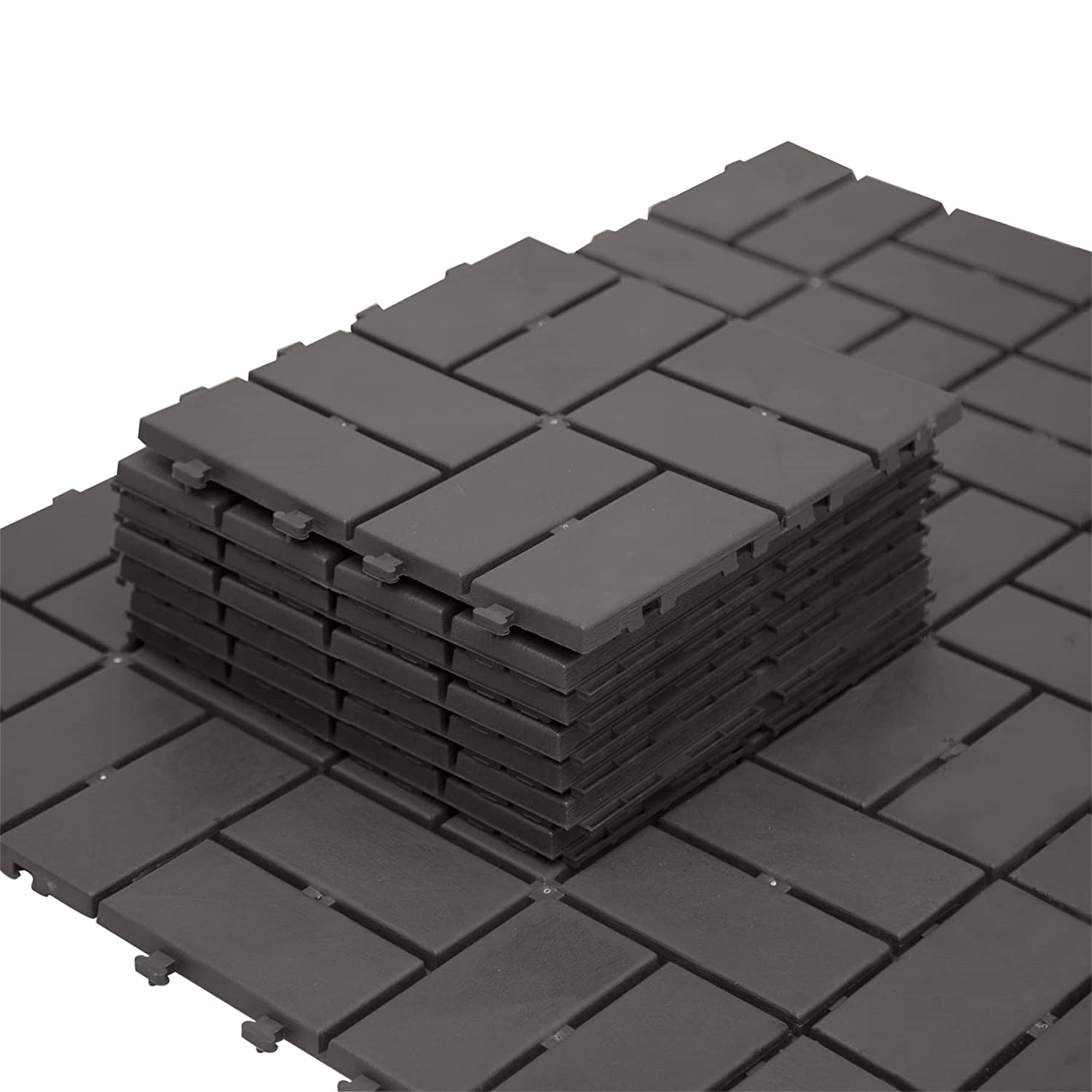Outdoor Deck Tiles Interlocking Plastic Gray Checkered 12x12 in Pack of 27