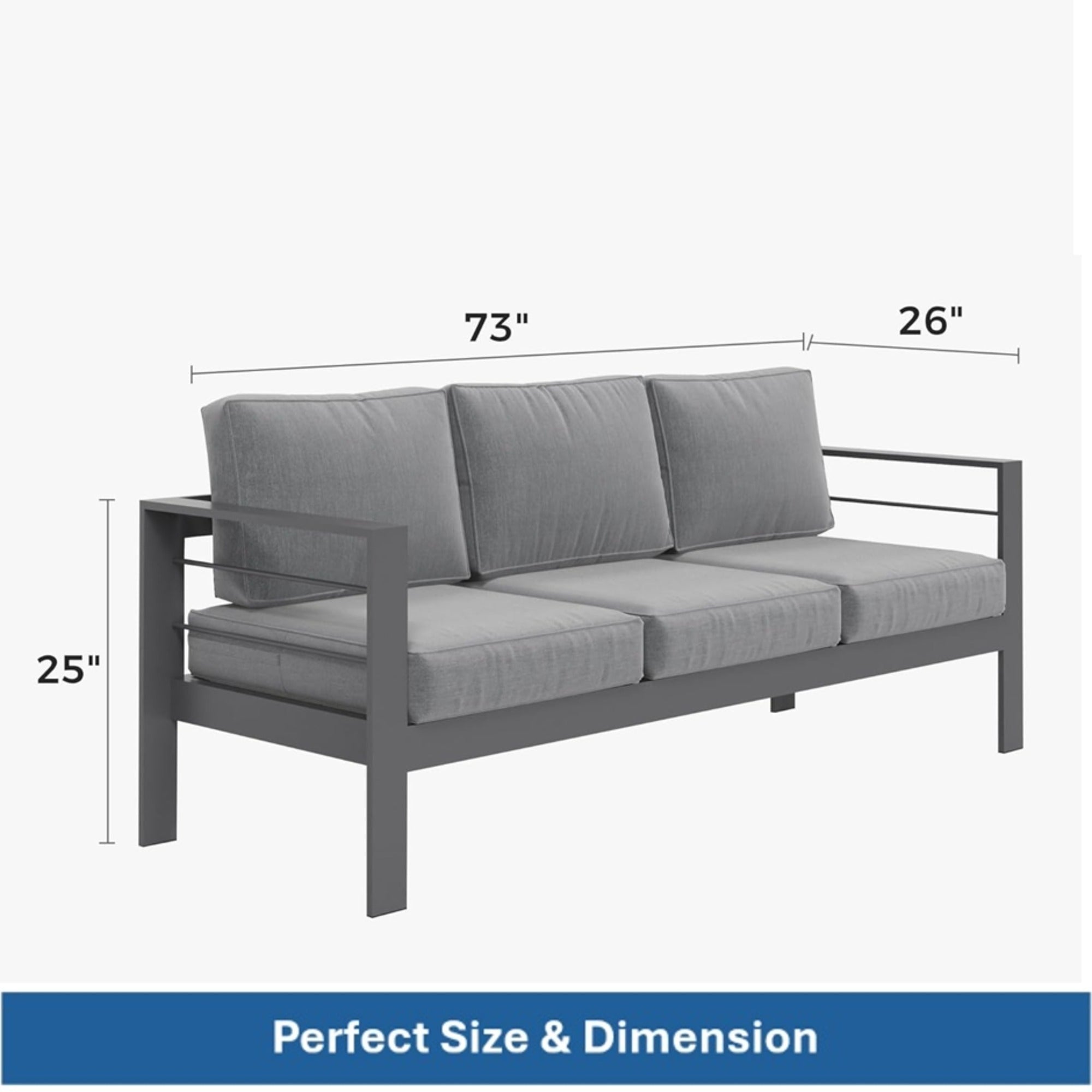 3-Seat Outdoor Aluminum Sofa 74" Dark Gray