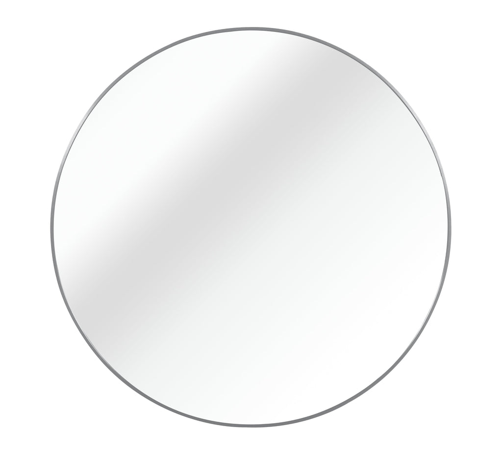Wall Mirror Round Aluminum Frame Silver 42 In HD Glass Shatterproof Film