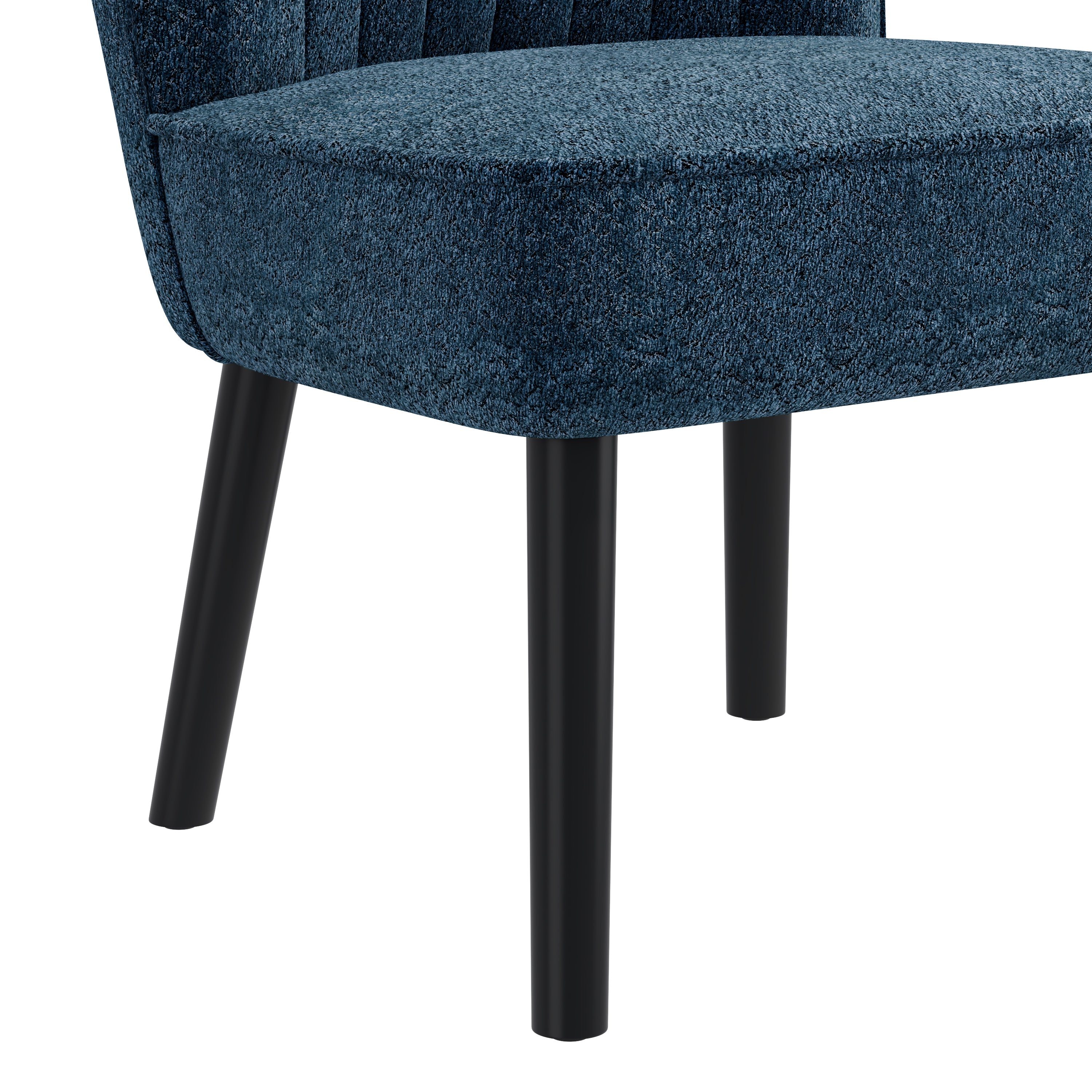 Accent Chair Shellback Channel Back Boucle Navy Blue Solid Wood Legs
