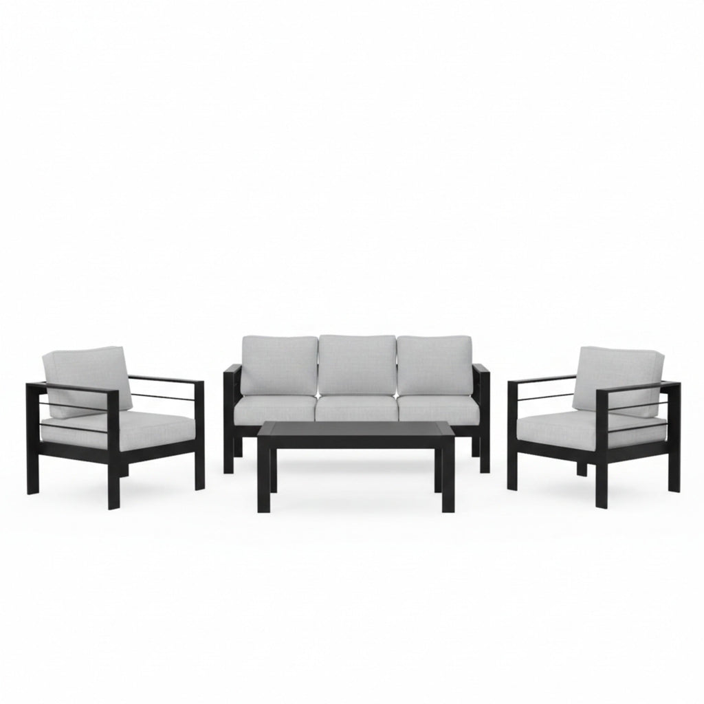 Outdoor Patio Set Aluminum Black Gray 4 Piece 73in Sofa