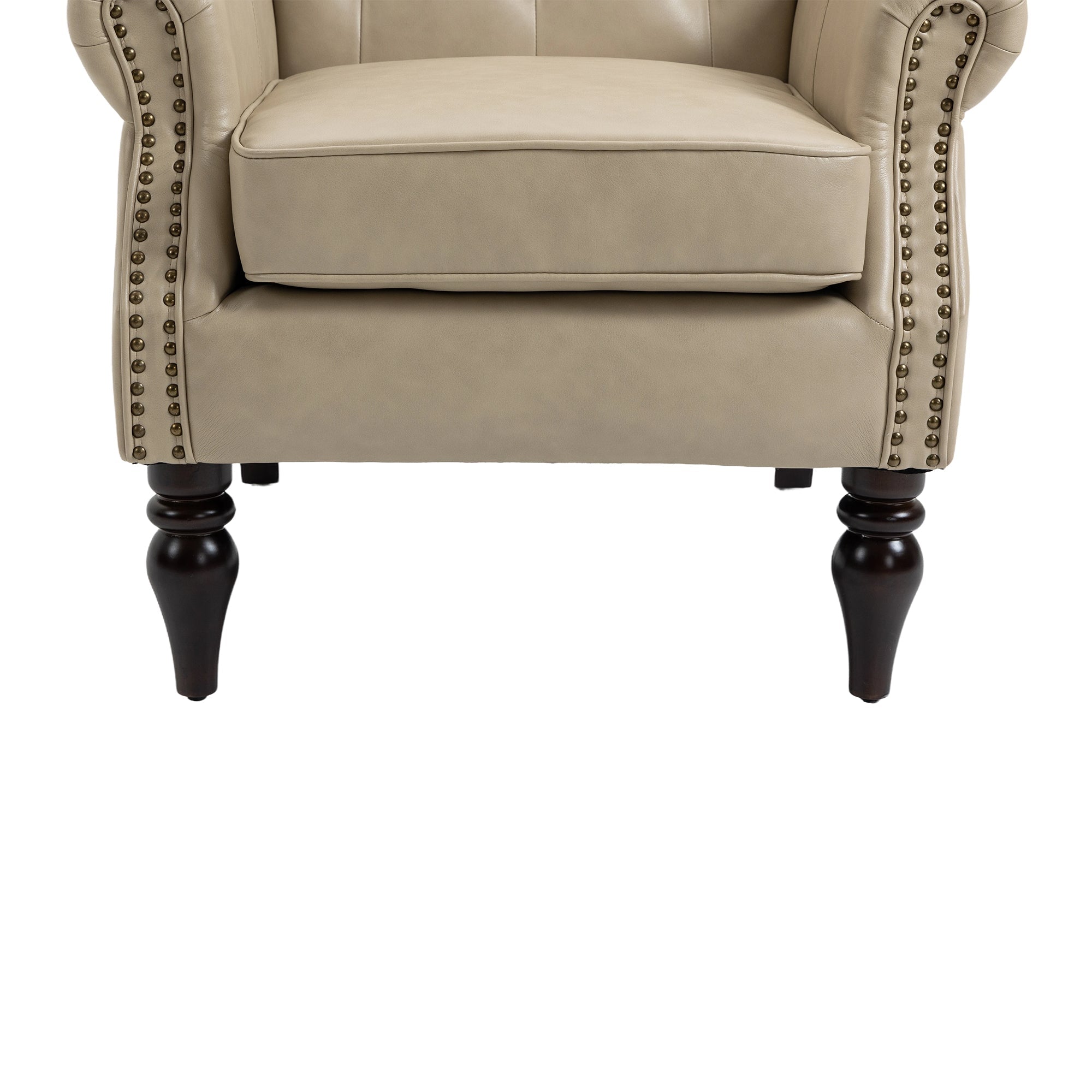 Accent Lounge Chair PU Leather Camel Rubber Wood Legs Sinuous Springs 250 LB