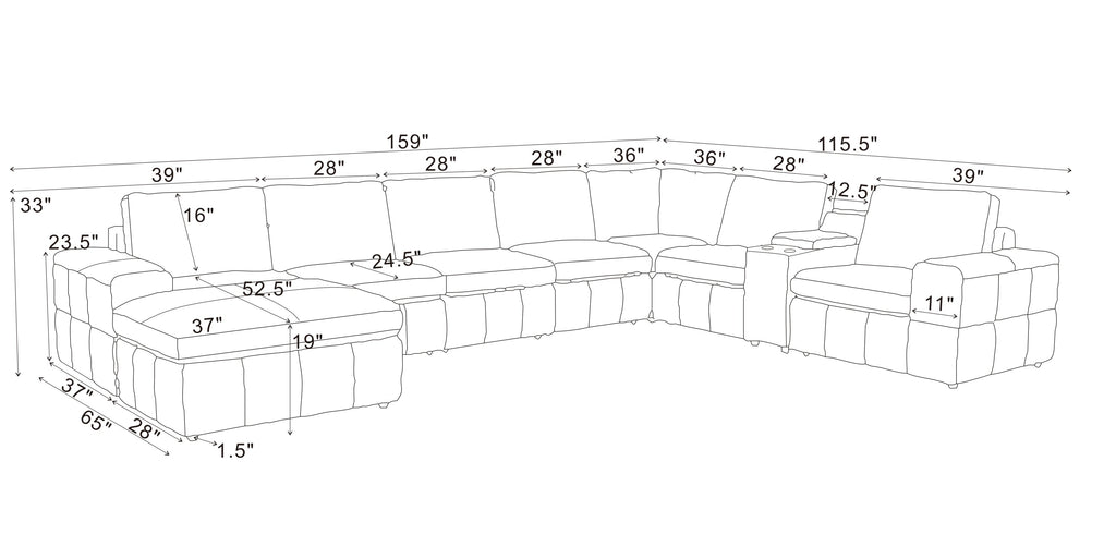 Sectional Sofa Modular Leather Match Ginger 8 Seat 159 In