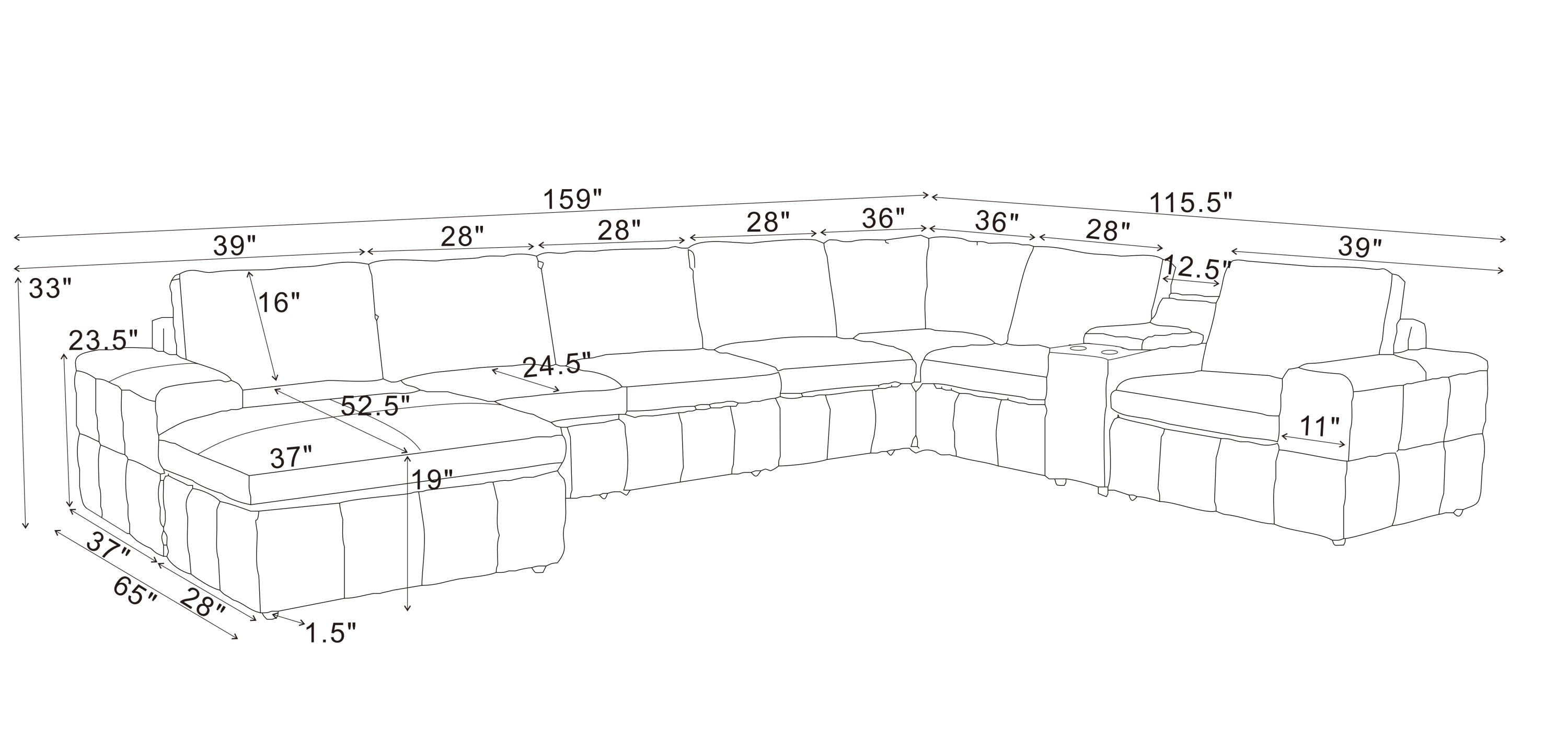 Sectional Sofa Modular Leather Match Ginger 8 Seat 159 In