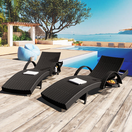 2-Piece Wicker Chaise Lounge Set w/ Pull-Out Table 5-Position 470lb