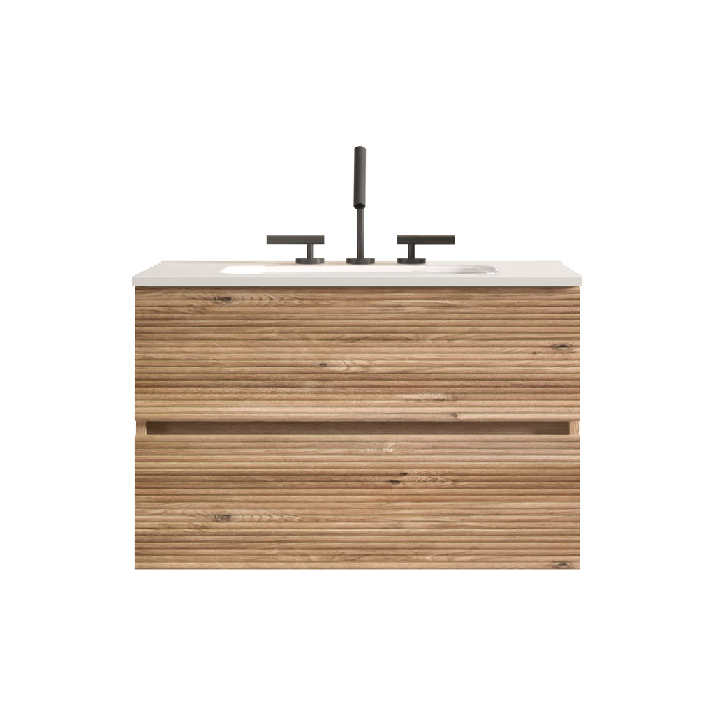 30' Wall Mounted Rough Oak&Rough Oak Bathroom Vanity with Integrated Ceramic ...
