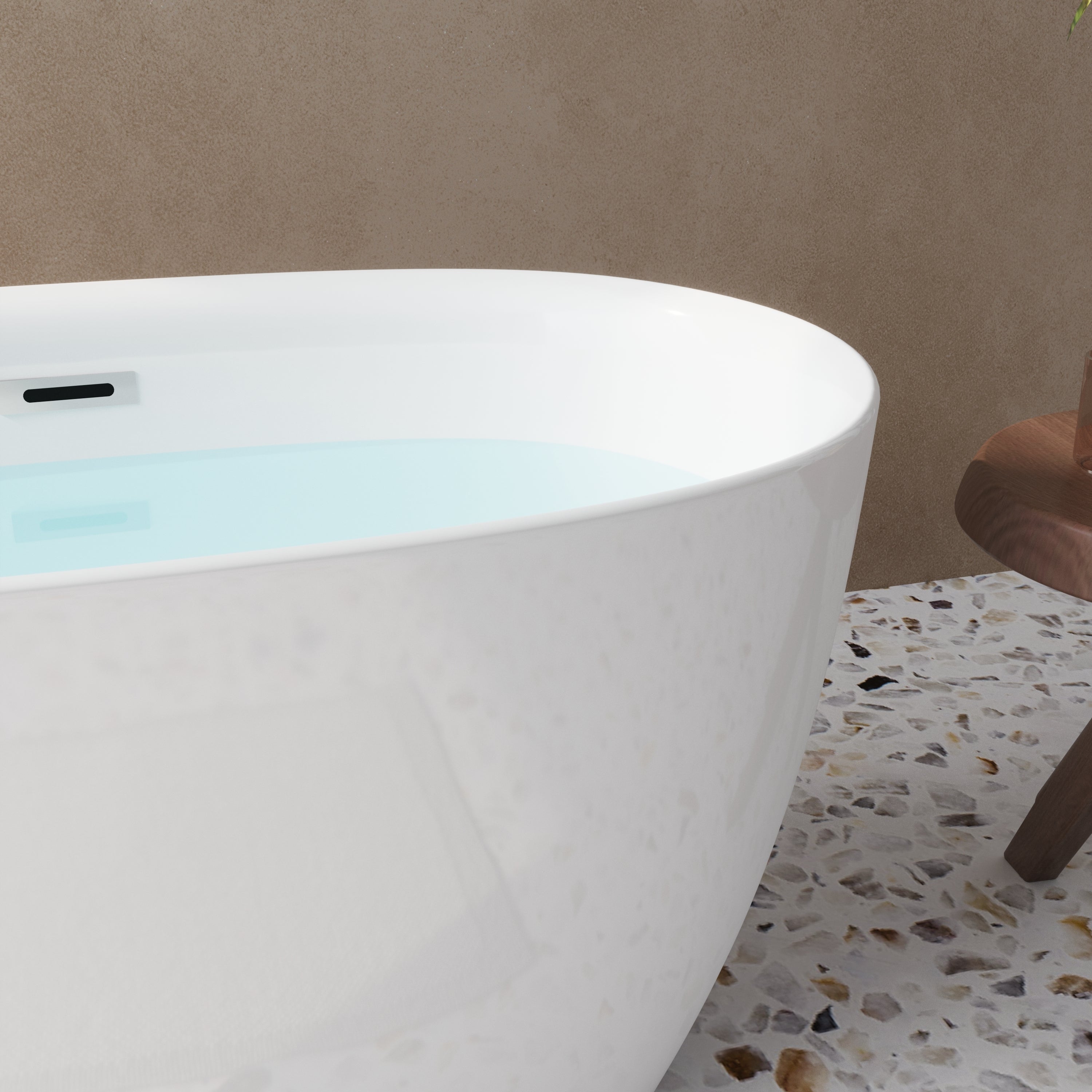 47in Gloss White Acrylic Freestanding Oval Bathtub, Chrome Overflow and Drain